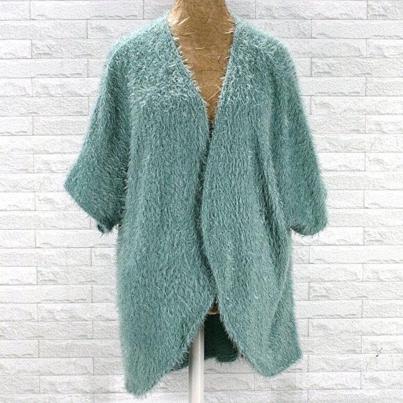 PAISLEY GRACE Cardigan Angora Blend Oversized Fuzzy Texture Open Front Teal XL - Picture 1 of 13